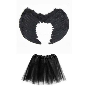 Imagem de Fantasia de Anjo Malévola com Saia 35cm e Asa Preta 45x35cm - CM Prese