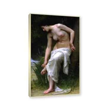 Imagem de NHLDZYH Moldura dourada champanhe. Impressões de arte William Adolphe Bouguereau - Pintura de retrato - (após o banho) - Pôster temático de mitologia grega - Pôster de decoração de parede vintage. 80