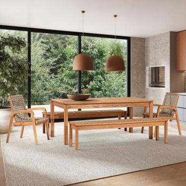 Imagem de Conjunto 2 Bancos 2 Cadeiras 1 Mesa 180cm - Varanda Coberta/Área Gourmet Traço Stain Jatobá/Corda Rami