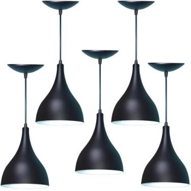 Imagem de Kit 5 Luminárias Pendente Gota em Alumínio - Preta Fosca - Estillo E L