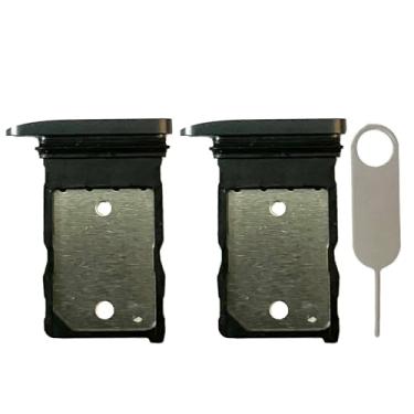 Imagem de 2 peças - Substituição de suporte para bandeja de cartão SIM único + pino ejetor de cartão para Google Pixel 9 (preto)