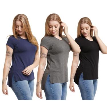 Imagem de Kit 03 Camisetas Feminina Viscolycra Mullet Tampa Bumbum - Konoa, Azul