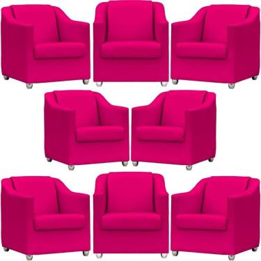 Imagem de Kit 8 Poltronas Mila Corino Cores Pé De Plástico Cromado - Pink Corino
