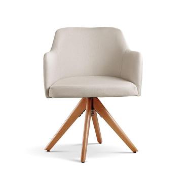 Imagem de Kit 02 Poltronas Eros Base Giratória De Madeira Linho Nude 100