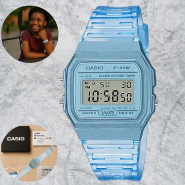Imagem de Relógio Casio Retrô F91WS2DF Azul Transparente Digital Feminino Juveni