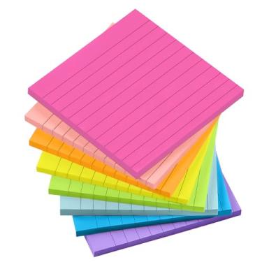 Imagem de GOMIMEOR Notas adesivas forradas 4 x 4 com linhas, seus blocos autoadesivos fáceis de postar para caderno, material de escritório escolar em casa, 8 blocos, 50 folhas/bloco