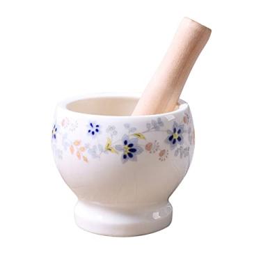 Imagem de Tigela Moedora Conjuntos de pilão e almofariz de cerâmica para casa Moedor branco Máquina de alho manual para abrasão de nozes de pimenta malagueta Moedor Triturador(Grande)