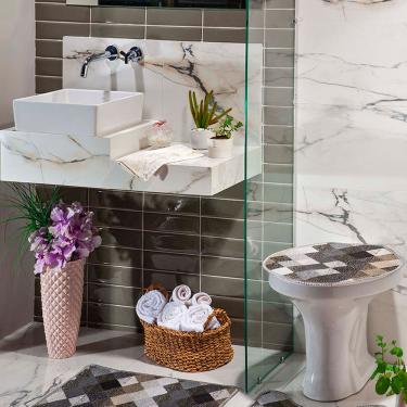 Imagem de Kit Tapete Banheiro 3 Peças Cinza Game Pratik