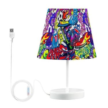 Imagem de Joisal Lâmpada de mesa colorida com padrão de graffiti, luminária de mesa regulável de 3 vias, lâmpada de LED