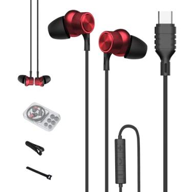 Imagem de Fones de ouvido USB C com fio, fones de ouvido tipo C, USB-C com fio, graves profundos para iPhone 15 Pro Max iPad Air Plus Samsung Galaxy A53 A54 S21 S22 S23 Ultra OnePlus 10 Google Pixel7 (vermelho)