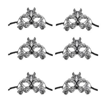 Imagem de Kit C/ 6 Máscaras Feminina Em Renda Tiger Preta Baile 50 Tons de Cinza