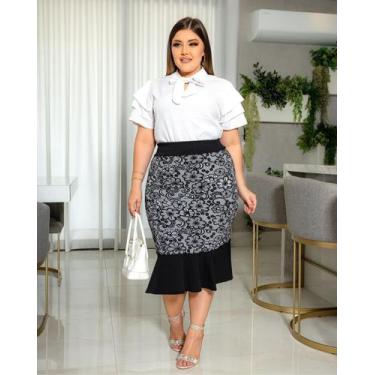 Imagem de Saia Plus Zise Midi Feminina Evangélica Tubinho com Elastano Estica Ci