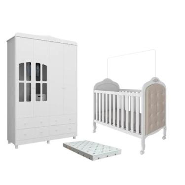 Imagem de Quarto Bebe Berço e Guarda Roupa MDF Dorabelly Provençal + Colchão - M