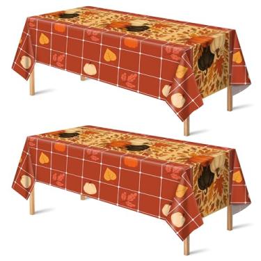 Imagem de OHOME Fall Decorations for Home - Plastic Waterproof Fall Tablecloth | Autumn Thanksgiving Friendsgiving Pumpkin Table Covers for Party Decor Favors Backdrop Outdoor Indoor,52''x87'',2 Pack