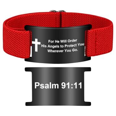 Imagem de Pmormyy Pulseira de cruz com versículo bíblico para mulheres e homens, pulseira ajustável de presente de Jesus é rei cristão WWJD, One Size, Aço inoxidável, Sem Pedra Preciosa