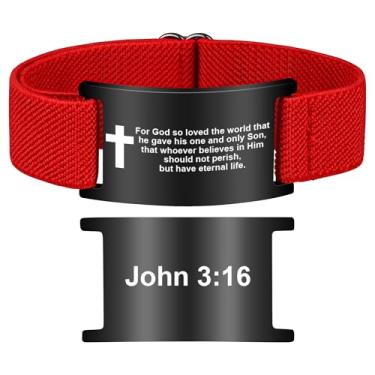Imagem de Pmormyy Pulseira de cruz com versículo bíblico para mulheres e homens, pulseira ajustável de presente de Jesus é rei cristão WWJD, One Size, Aço inoxidável, Sem Pedra Preciosa
