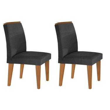 Imagem de Cadeira Sala de Jantar Lunara Kit 2 Un Madeira Capuccino/Linho Grafite - Rufato