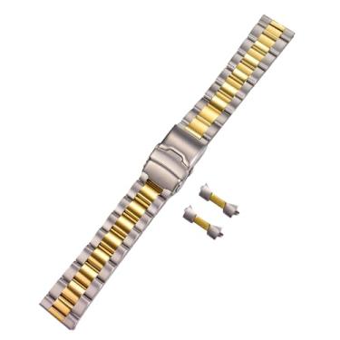 Imagem de Semdu Pulseira de relógio de extremidade plana curva de ouro 2 mm prata 2 tons de ouro oyister de 18 mm, 20 mm, 22 mm, pulseira de relógio de liberação rápida adequada para relógio masculino (2 tons