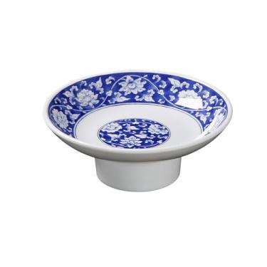 Imagem de Prato estilo nórdico redondo esmaltado cor azul e branco delicado resistente a quedas e resistente a altas temperaturas - disco de pernas altas de 12,7 cm