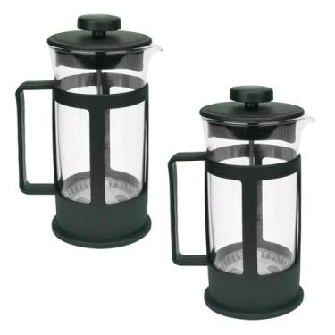Imagem de Cafeteira Francesa Cremeira 350ml Preto Fosco Vidro Kit 2 - Livon