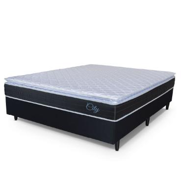 Imagem de Cama Box Casal Colchão Com Molas Ensacadas City Pillow Top 138x188x61cm Preto/Branco Hellen