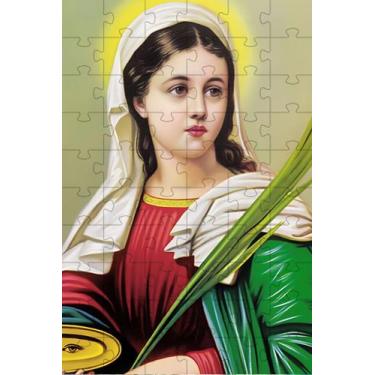 Imagem de Quebra-Cabeça Religioso Cognitivo Santa Luzia 35 peças MDF o chaveiro 