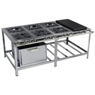 Imagem de Fogão Industrial Stori Premium 6 Bocas 40x40 Forno Com Chapa M23 Aço Inox 430 Metalmaq Fogão Baixa Pressão