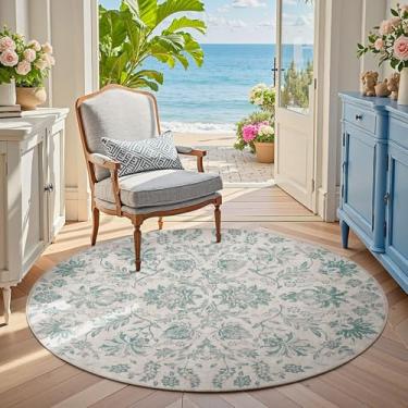 Imagem de jinchan Tapete redondo floral clássico de 1,2 m com design vintage de 1,2 m, lavável na máquina, tapete interno ultrafino antiderrapante para quarto, sala de jantar, sala de estar, entrada
