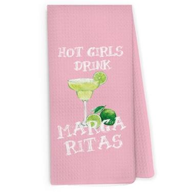 Imagem de Pugwak Preppy Margaritas panos de prato de cozinha 40,6 x 61 cm, presentes para bartenders, decoração de carrinho de bar, coquete na moda rosa feminino vinho toalha de mão decorativa toalhas de chá