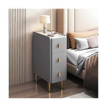 Imagem de Mesa De Cabeceira Estreita De Madeira Maciça Com 3 Gavetas, Moderna E Fina Para Quarto, Sala De Estar, Sofá, Dormitório(Gray,11x15x24")