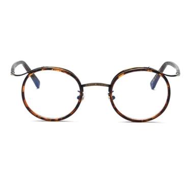 Imagem de Óculos redondos retrô anti-luz azul femininos, armação exclusiva da moda masculina (leopardo)