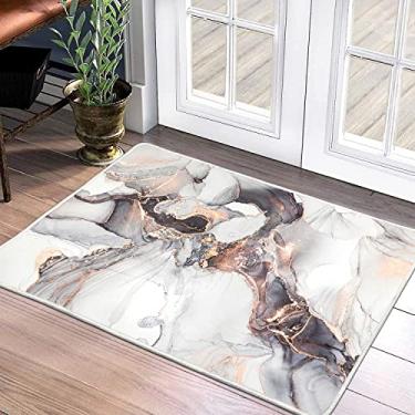 Imagem de Tapete de área pequena abstrato moderno - Tapete de porta 2x3 tapete de entrada pequeno tapete de textura de mármore abstrato moderno luxuoso, tapete antiderrapante lavável de pilha baixa para banheiro cozinha lavanderia decoração (rosa) / cinza)