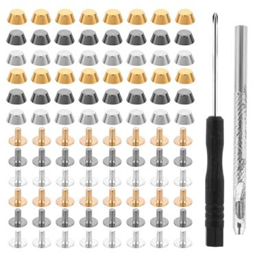 Imagem de 50 peças bolsa de mão para pés bolsa de mão cabeça de prego tachas de latão parafuso traseiro cabeça chata pinos de metal rebite artesanato de couro DIY para artesanato de couro DIY