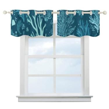 Imagem de Cortina blecaute de algas marinhas azul-mar verde escurecimento de quarto cortinas de janela curtas cortinas de janela de banheiro com isolamento térmico para cozinha, sala de jantar, quarto, 2