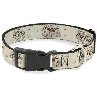 Imagem de Coleira para animais de estimação The Coca-Cola Company, fivela de plástico para coleira de cachorro, ícones vintage da Coca-Cola e logotipos de anúncios branco marrom, 24 a 33 cm de largura