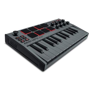 Imagem de Akai Professional MPK Mini MK3 - Controlador de Teclado MIDI USB com 25 Teclas, 8 Pads de Bateria Iluminados, 8 Knobs, Software de Produção Musical e Pacote de Sons da Native Instruments, Cinzento