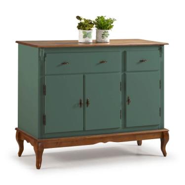 Imagem de Balcão Buffet de Madeira com Pés Luis XV 3 Portas e 2 Gavetas Linz Móveis 60631 - Verde Musgo/Imbuia Glazer