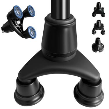 Imagem de ispuoocti Design autônomo de base de bengala quádrupla para todos os terrenos de 1,9 cm com pontas antiderrapantes resistentes para uso interno/externo (base de 3 pinos)