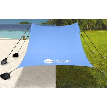 Imagem de easierhike Guarda-sol de praia, design à prova de vento, abrigo solar UPF50+ barraca familiar portátil com 6 sacos de areia âncoras 25 x 3 m, 2 polos