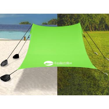 Imagem de easierhike Dossel de praia, design à prova de vento, abrigo solar UPF50+, barraca familiar portátil com 6 sacos de areia, âncoras de 35 x 3 m, 2 polos, abrigo pop-up ao ar livre para praia