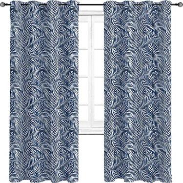 Imagem de Cortinas blecaute azul marinho para quarto - isolamento térmico, economia de energia e redução de ruído, cortina de sombra superior com anel de redução de ruído trançado de três camadas, L 182 x C 236