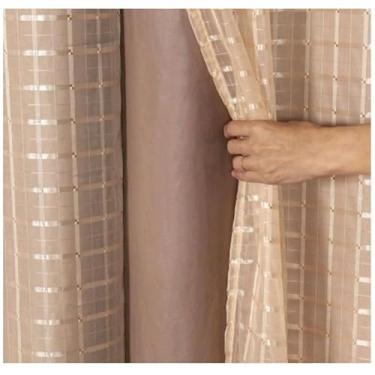 Imagem de Cortina Blackout blecaute pvc com Tecido xadrez 1,40 lar × 1,70/2,00 x 1,40 (Avelã,2,00 x 1,40 = 2 partes)