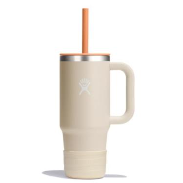 Imagem de Hydro Flask Copo de viagem infantil de 680 g com alça, tampa e canudo para escola - Aço inoxidável isolado em creme de coco