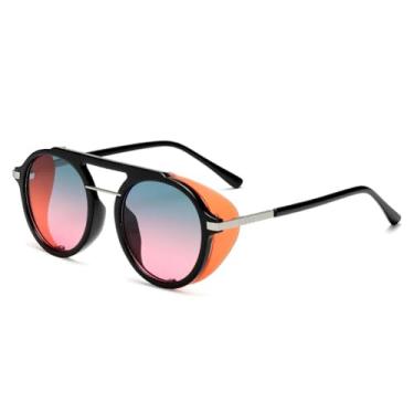 Imagem de Óculos de sol steampunk masculino e feminino, redondo, vintage, punk, UV400 (C5, preto, verde e rosa)