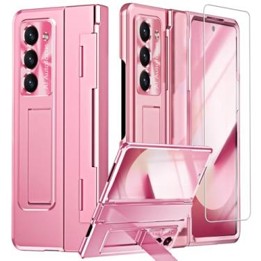 Imagem de YQODSZ Capa para Samsung Galaxy Z Fold 6 com proteção de dobradiça plana, capa para celular Fold6 com protetor de tela de suporte, resistente a arranhões, capa protetora para Z Fold 6 rosa