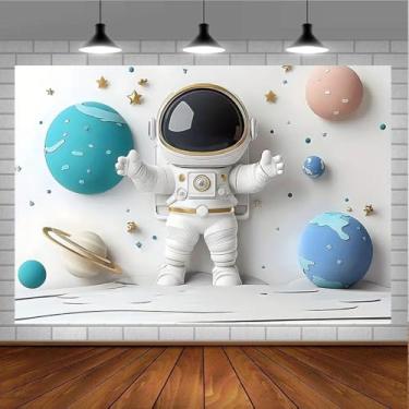 Imagem de Espaço sideral foguete fotografia astronauta cenário universo planeta estrela galáxia astronauta foguete decoração crianças festa de aniversário menino menina fundo de chá de bebê (2,5x3FT)