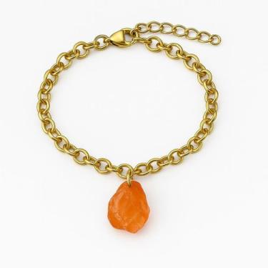Imagem de Pulseira de Cornalina - Cristal Natural, Banho Ouro 18k