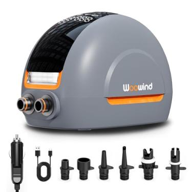 Imagem de Woowind NW10 Bomba de prancha de remo portátil bomba de ar Sup de alta pressão 20 PSI, inflação/esvaziamento de estágio duplo, bomba elétrica tipo C/12V DC para pranchas infláveis de stand up paddle,