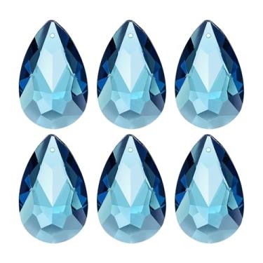 Imagem de PATIKIL K9 Pingentes de gota de cristal contas ovais, pacote com 6 peças de prismas de lustre de 38 mm, contas penduradas, lâmpada DIY para decoração de artesanato, azul celeste