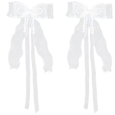 Imagem de Beebeecraft 2 peças pérolas brancas laço laço amuletos laço laço renda broches para roupas bolsa borg acessórios bolsa de praia borracha